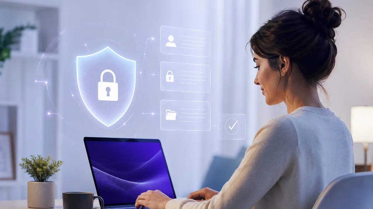 A privacy-focused workspace illustrating data protection and responsible technology use
